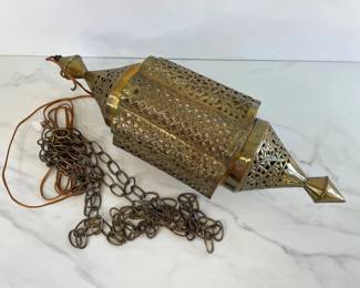 Lot 790  Vintage Moroccan Pierced Brass Hanging Lamp