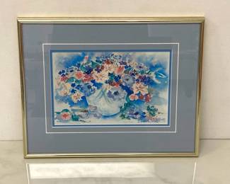 Lot 1123  Floral Lithograph Print Signed Angie Strauss