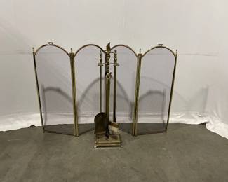 Lot 5044  Brass Fireplace Screen and Tools