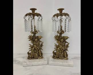 Lot 766  Antique Luster Girandol Victorian Parlor Brass Candelabra Pair