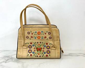 Lot 1125  Vintage Leather Floral Handbag