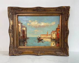 Lot 1012  Vintage Oil Painting Italian Gondola Art