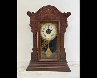 Lot 899  Antique Carved Wood Mantel Clock