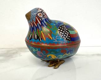 Lot 743  Vintage Cloisonne Quail Bird Trinket Storage Box