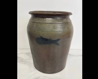 Lot 970  Antique 2 SaltGlazed Stoneware Fish Crock Jar