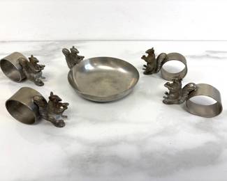 Lot 768  Vintage Reed  Barton Pewter Squirrel Nut Dish Napkin Rings