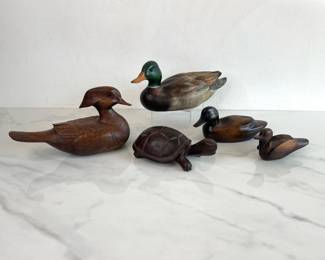 Lot 1106  Carved Wood Ducks Wood Turtle