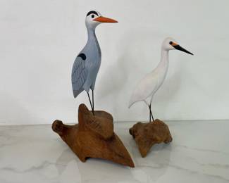 Lot 883  Signed Handpainted Bird Sculptures