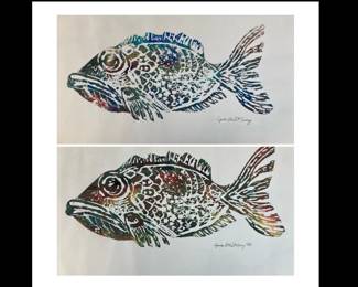 Lot 1121  Pair of Lynda Stuart Curry  Fish Original Art Block Prints