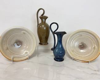 Lot 945  Signed Studio Pottery Bowls Pitcher Vases