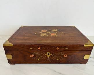Lot 930  Vintage Brass Inlay Vanity Jewelry Box
