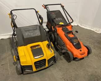 Lot 5135  Electric Black  Decker Batterypowered Mower Rock Rocker Corded Dethatcer