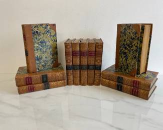 Lot 1043  Antique Books 11 vols. Washington Irvings Works. Half Leather over Marbled Boards  Endpapers. NY. Crowell
