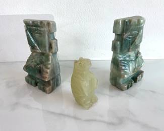 Lot 1101  Hand Carved Stone Tiki Bookends Carved Stone Bear