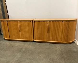Lot 5093  Pair of MCM Style Fluted Tambour Door Sideboard Credenzas Cabinets