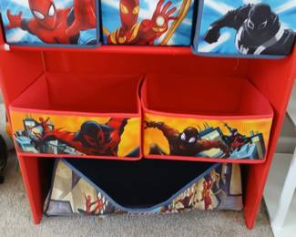 spiderman toy and book storage