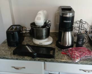 toaster, electric mixer, keeurig
