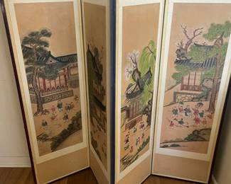 large vintage asian 4 panel screen