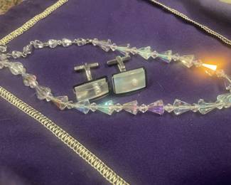 vintage glass/crystal necklace vintage cuff links
