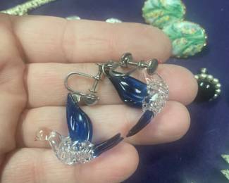 vintage glass bird earrings