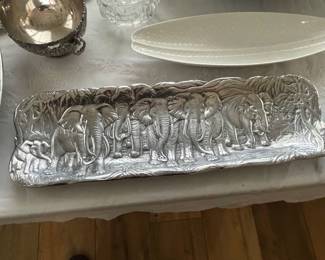 PEWTER TRAY ELEPHANT MOTIF