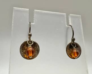 Sterling Silver Earrings with Amber Colored Drops