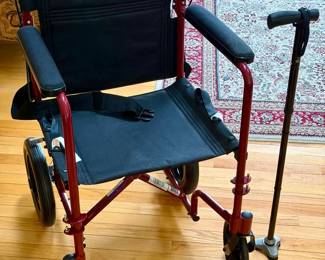 Medline lightweight folding transport wheelchair & Hurrycane Cane