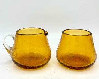 (2) Amber Crackle Glass Vessels