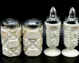 (2) Pairs Of Westmoreland Milk Glass Salt & Pepper Shakers
