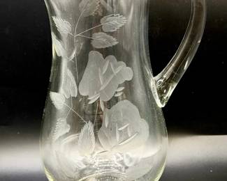 Vintage Etched Glass Pitcher