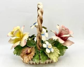Signed Italian Capodimonte porcelain flower basket