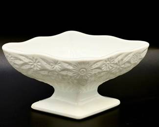 vintage diamond-shaped milk glass pedestal candy or nut dish