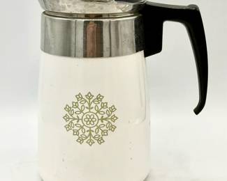 Corning ware green "Medallion" or "Olive Green Snowflake” Percolator
