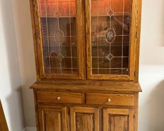 Solid Oak Leaded Glass 2 Piece China Cabinet