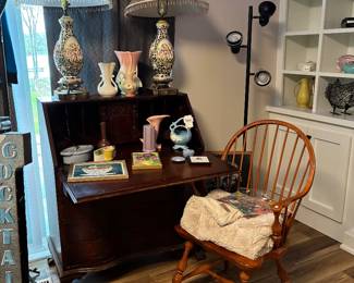 Wooden Desk, Wooden Chair, Table Lamps 
