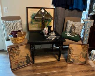 Wall Decor, Accent Chairs, Decorative Pillows, Side Table 