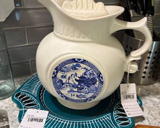 Signed Elle Norway Plate, McCoy Blue Willow Pitcher 