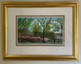 'Central Park' by Anthony Benedetto or "Tony Bennett" (1926 - 2023). Watercolour on paper. 10.5" H x 16.75" W