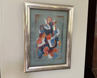 'Untitled' by Lucy L'Engle (1889 - 1978). Gouache and ink on blue paper. Signed and Dated 'Lucy L'Engle 1951'. 16.5" H x 11.5" W