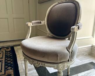A pair of side chairs velvet upholstery 