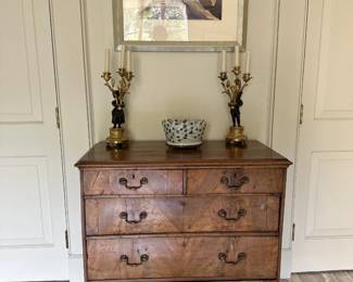 Burl walnut chest of drawers.