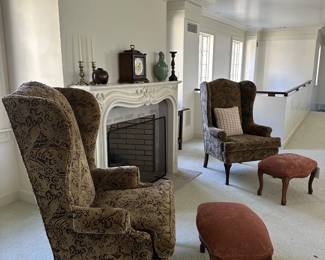 Couple High Backed Chairs w/Ottoman