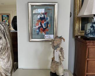 'Untitled' by Lucy L'Engle (1889 - 1978). Gouache and ink on blue paper. Signed and Dated 'Lucy L'Engle 1951'. 16.5" H x 11.5" W