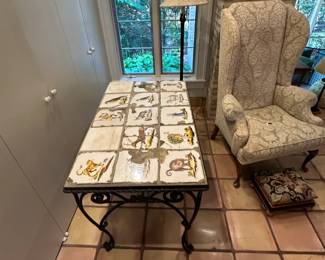 Antique French tile & iron table