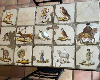 Antique French tiles (detail from table top)
