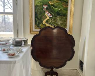Scalloped Table and Picture 124 of 751 'Chianti, Italy' by Anthony Benedetto (aka Tony Bennett) (1926 - 2023) oil on canvas. 29.25" H x 23.5" W