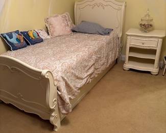 Girls white bedroom set  twin bed and night stand 
