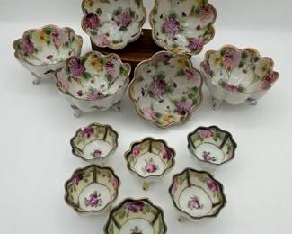 Collection of Antique Nippon HandPainted Porcelain Footed Bowls