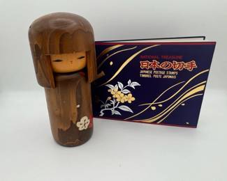 Usaburo Japanese Kokeshi Doll  National Treasure Stamp Booklet
