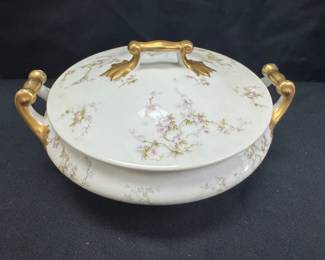 Antique Limoges Round Covered Vegetable Dish With Lid